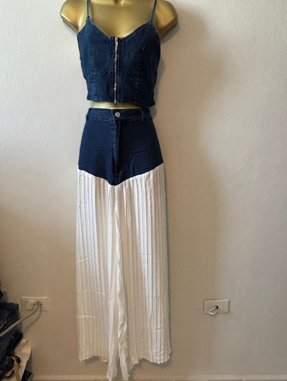 Two-Tone Wide Leg Denim & White Pants